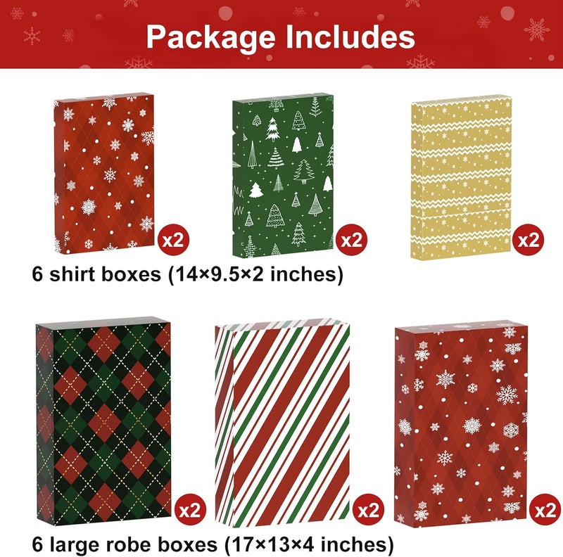 YANGTE 12 Pack Christmas Gift Boxes with Lids - Large 17" (4" Deep) & 14" (2" Deep) Gift Boxes for Present, Wrapping Robe, Shirt, Clothing - Image 3